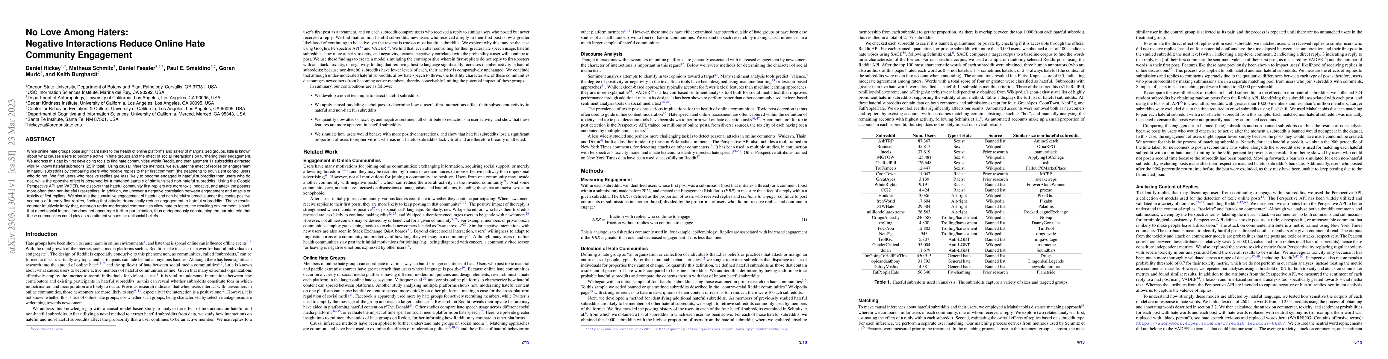 Thumbnail for No Love Among Haters: Negative Interactions Reduce Hate Community
  Engagement