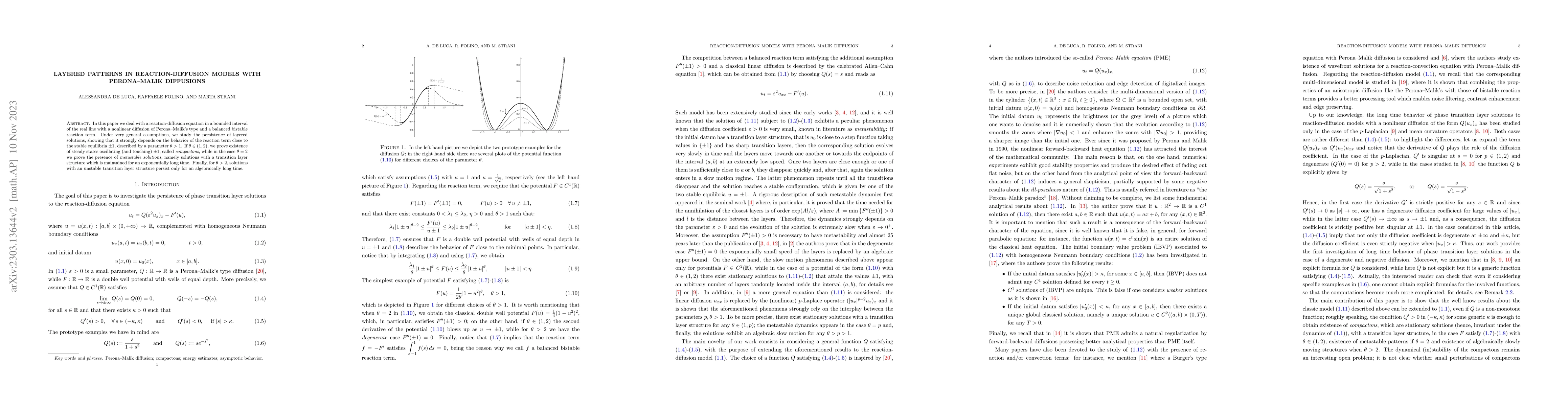 Thumbnail for Layered patterns in reaction-diffusion models with Perona-Malik
  diffusions
