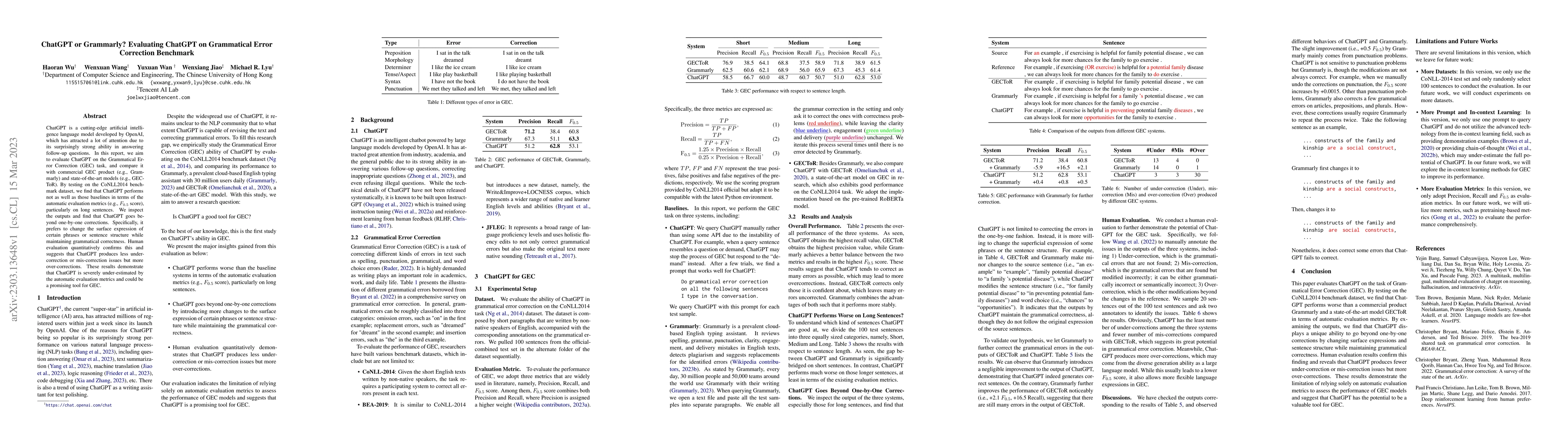 Thumbnail for ChatGPT or Grammarly? Evaluating ChatGPT on Grammatical Error Correction
  Benchmark