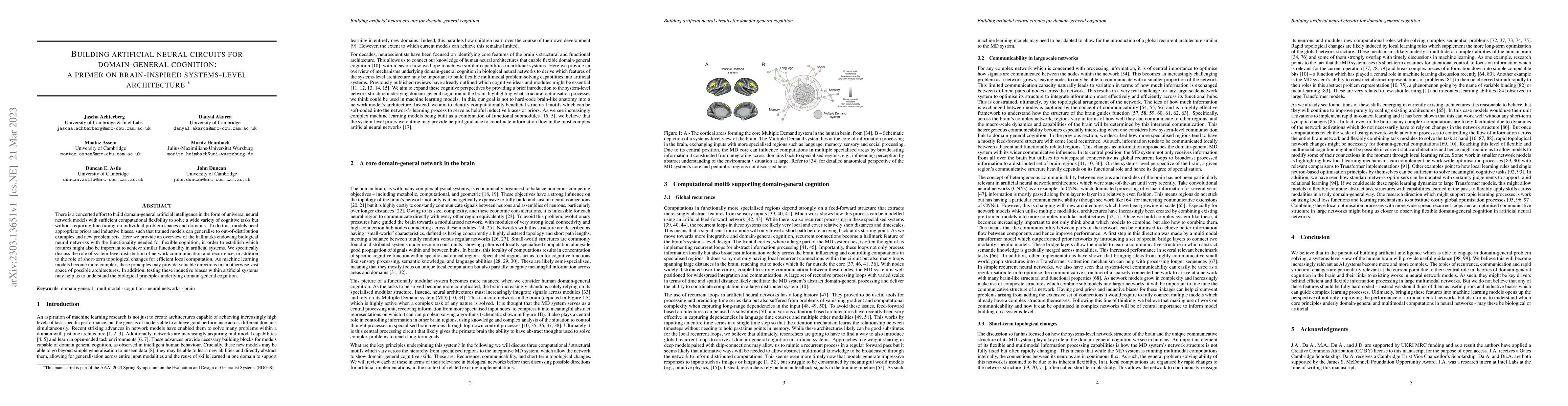 Thumbnail for Building artificial neural circuits for domain-general cognition: a
  primer on brain-inspired systems-level architecture
