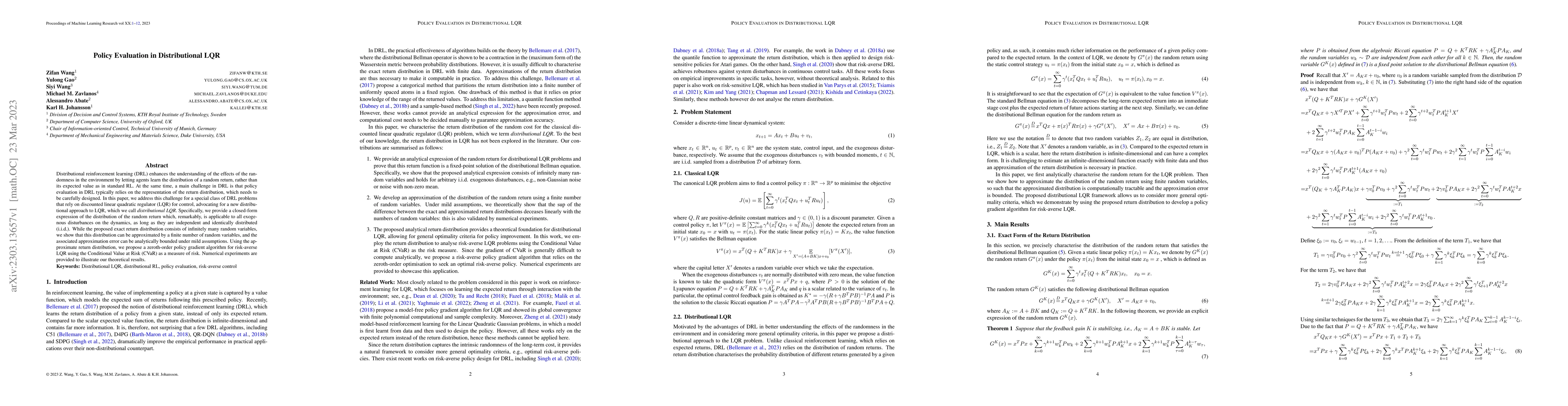Thumbnail for Policy Evaluation in Distributional LQR