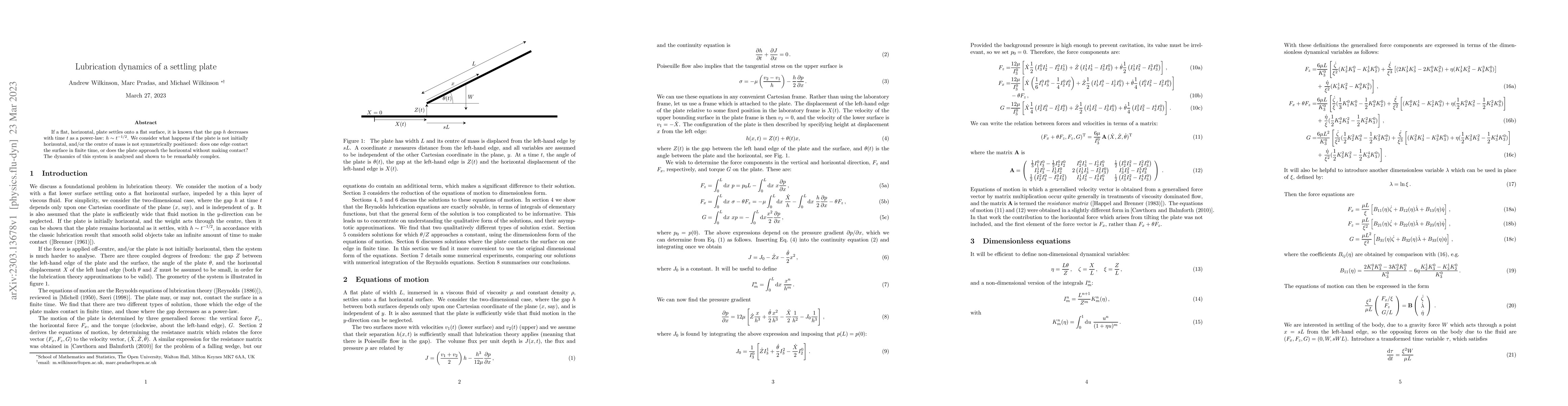 Thumbnail for Lubrication dynamics of a settling plate