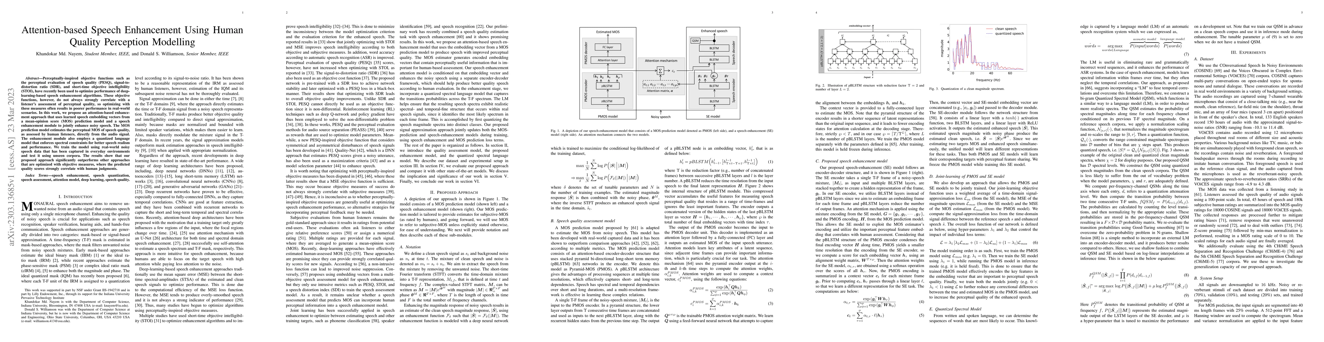 Thumbnail for Attention-based Speech Enhancement Using Human Quality Perception
  Modelling