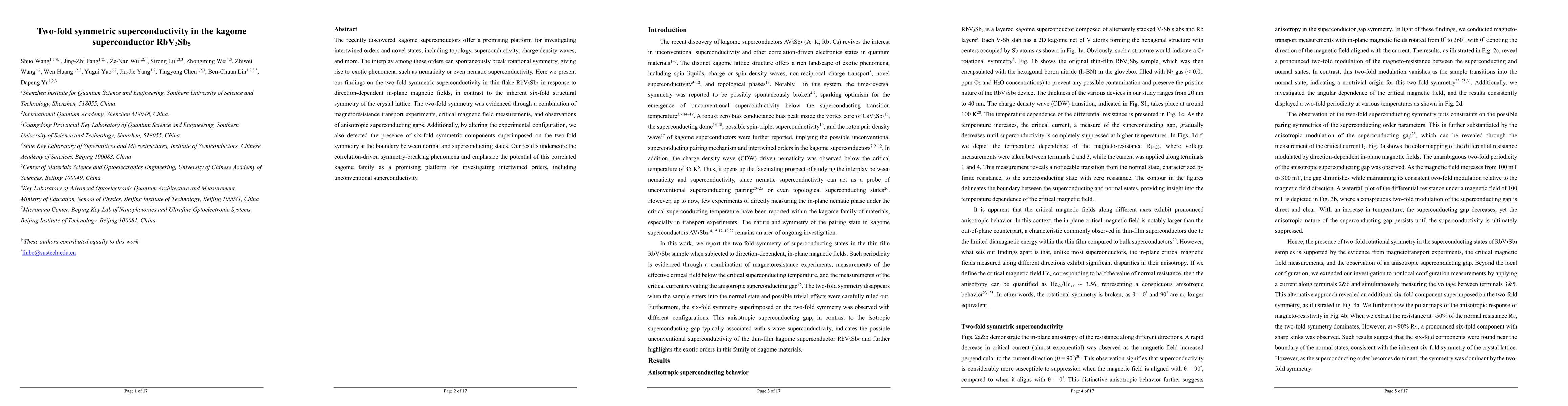 Thumbnail for Two-fold symmetric superconductivity in the kagome superconductor
  RbV3Sb5