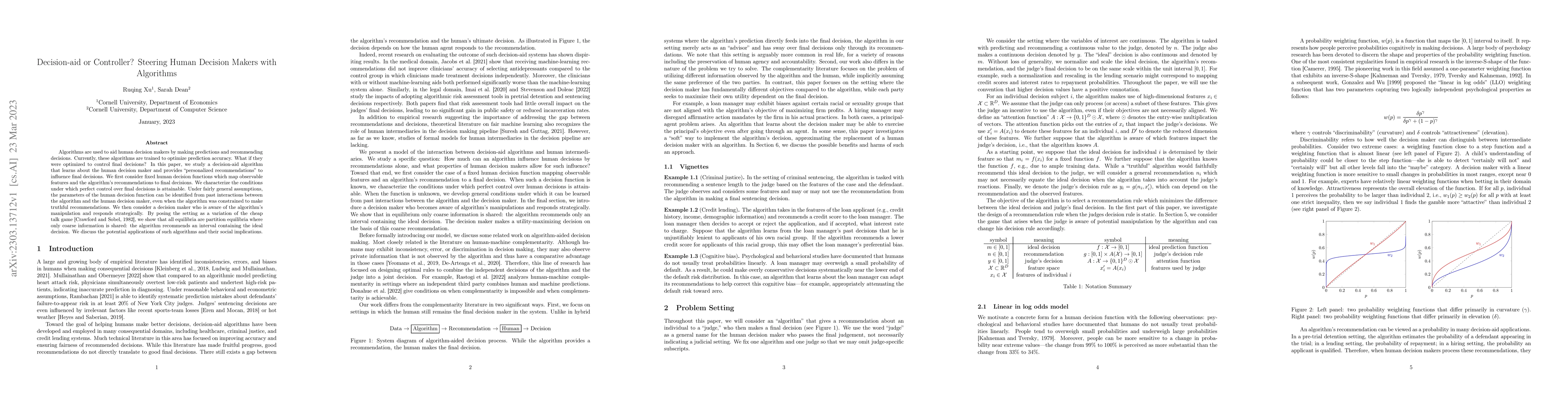 Thumbnail for Decision-aid or Controller? Steering Human Decision Makers with
  Algorithms