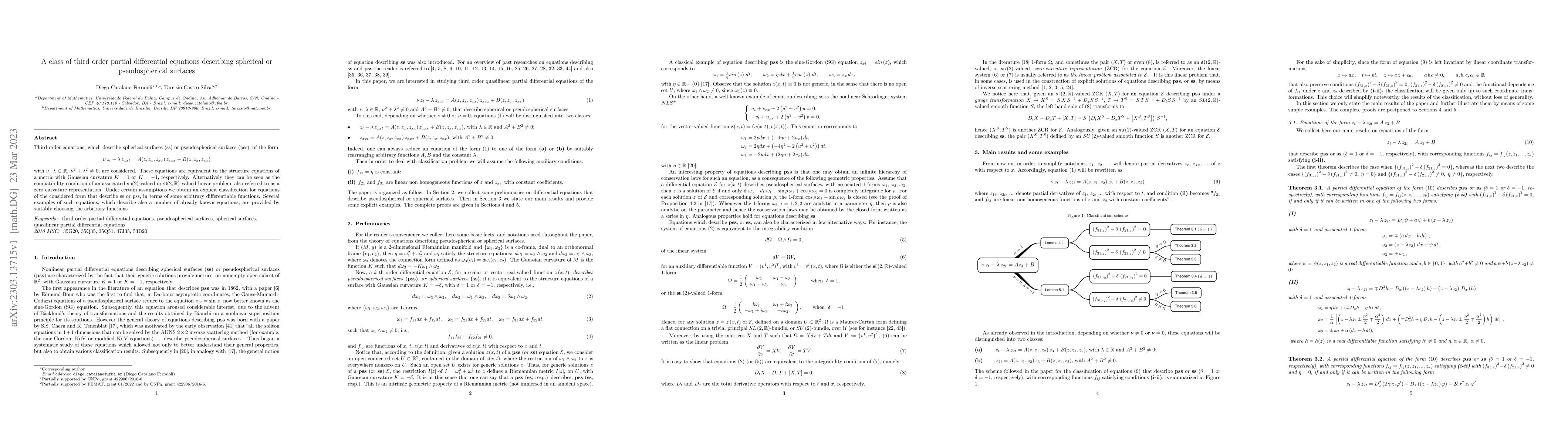 Thumbnail for A class of third order partial differential equations describing
  spherical or pseudospherical surfaces