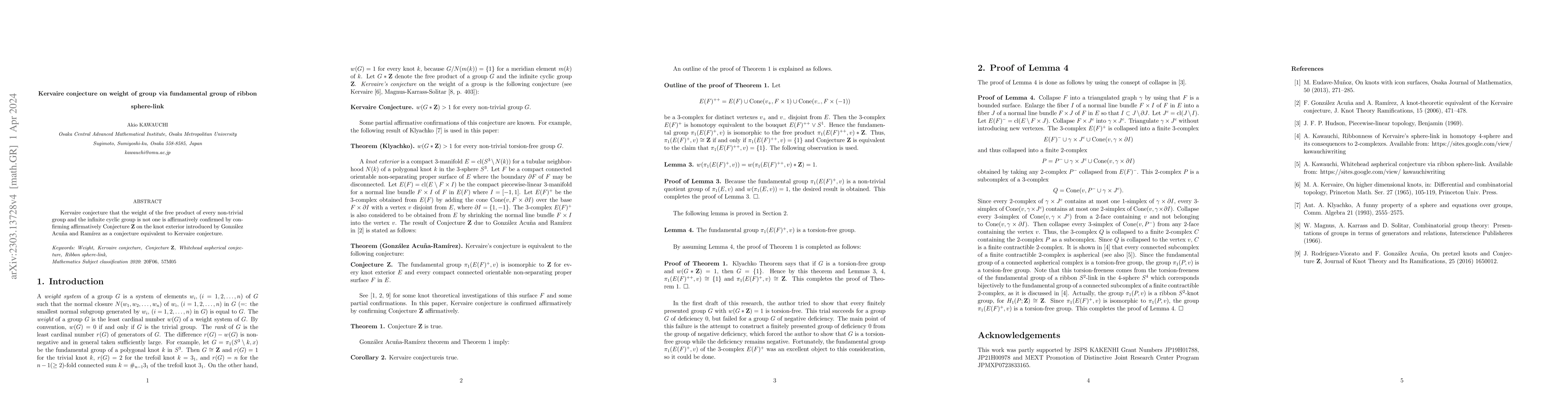 Thumbnail for Kervaire conjecture on weight of group via fundamental group of ribbon
  sphere-link