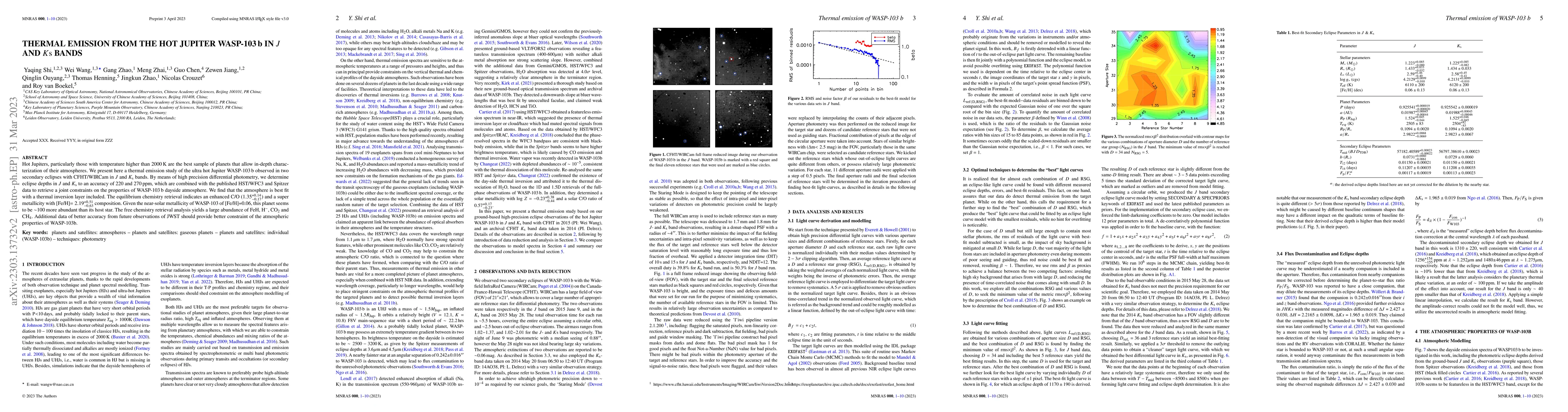 Thumbnail for Thermal Emission from the hot Jupiter WASP-103b in J and Ks Bands