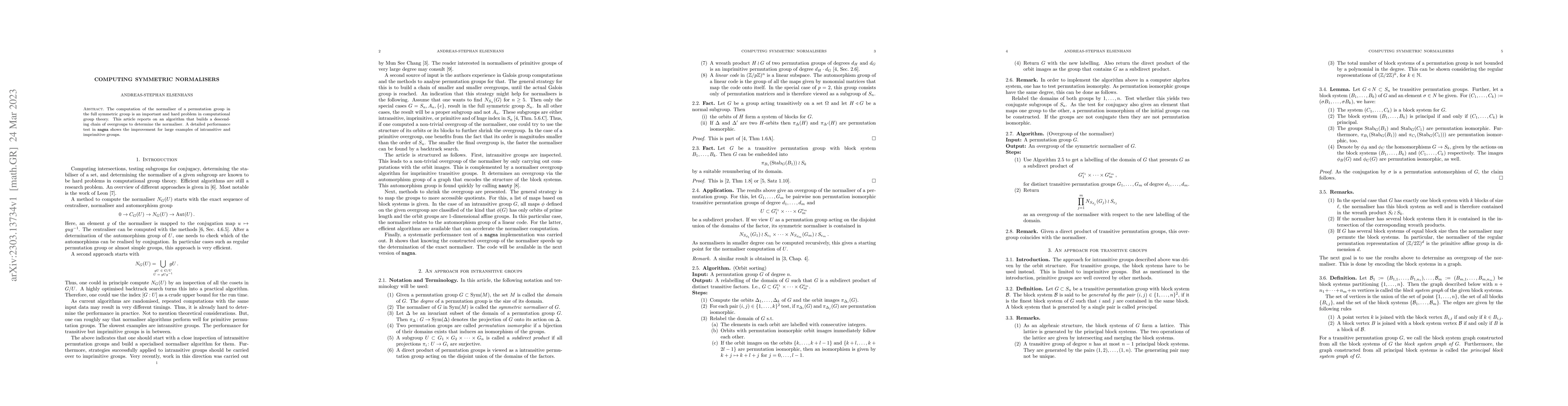 Thumbnail for Computing Symmetric Normalisers