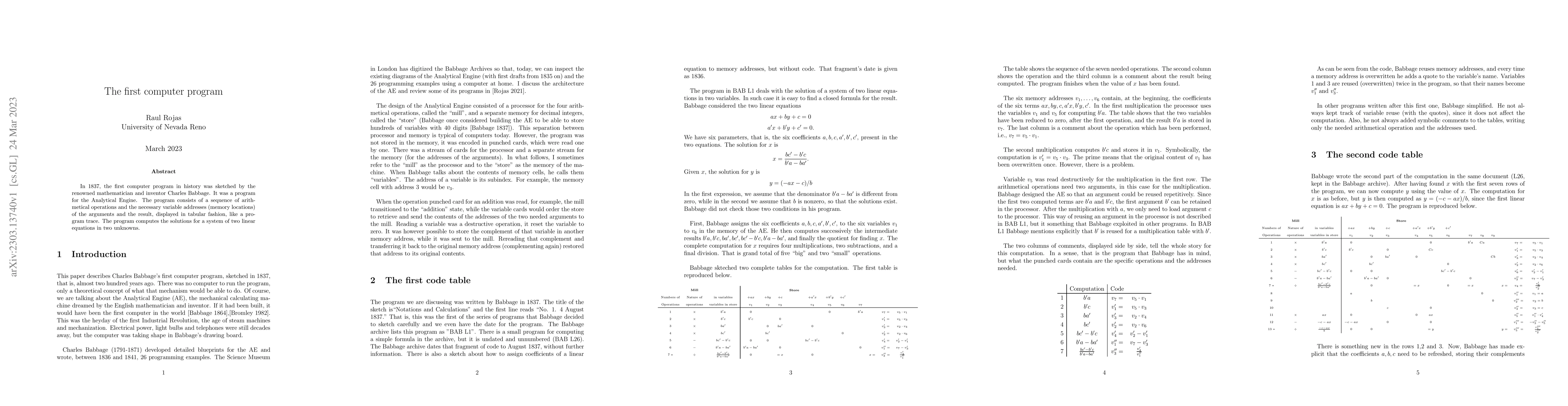 Thumbnail for The First Computer Program
