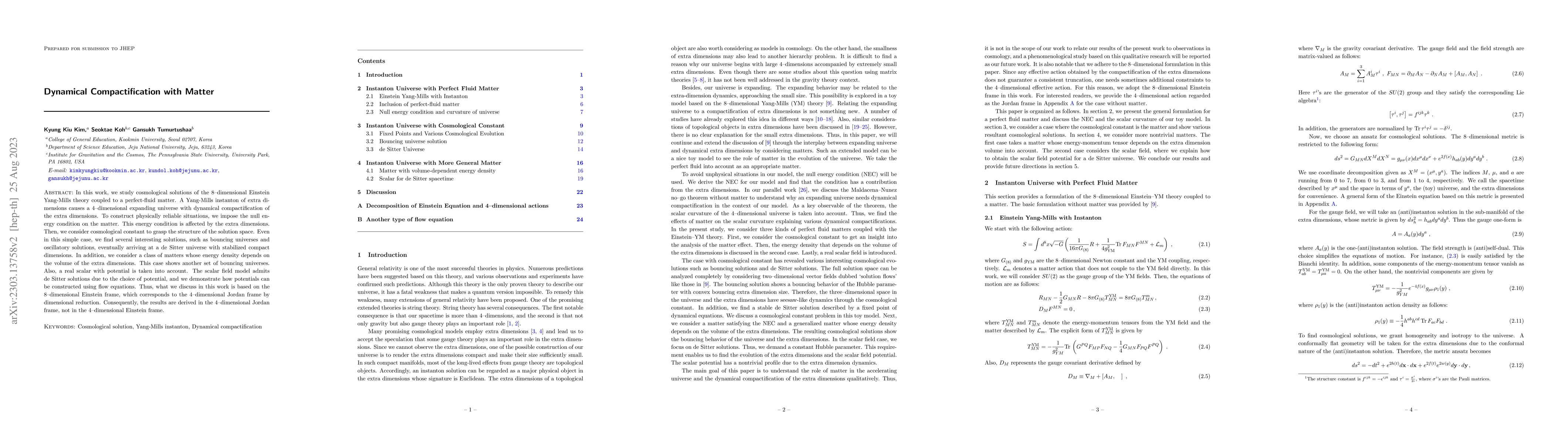 Thumbnail for Dynamical Compactification with Matter