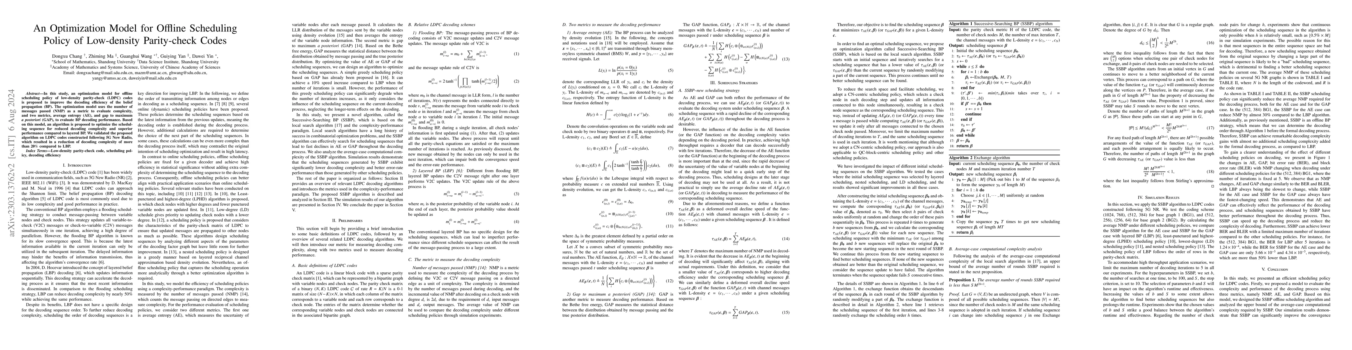 Thumbnail for An Optimization Model for Offline Scheduling Policy of Low-density
  Parity-check Codes