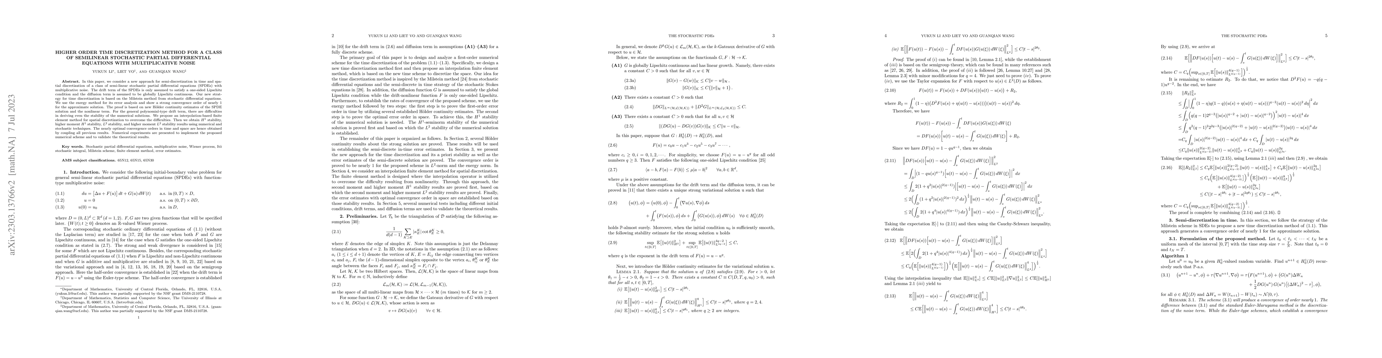 Thumbnail for Higher order time discretization method for a class of semilinear
  stochastic partial differential equations with multiplicative noise