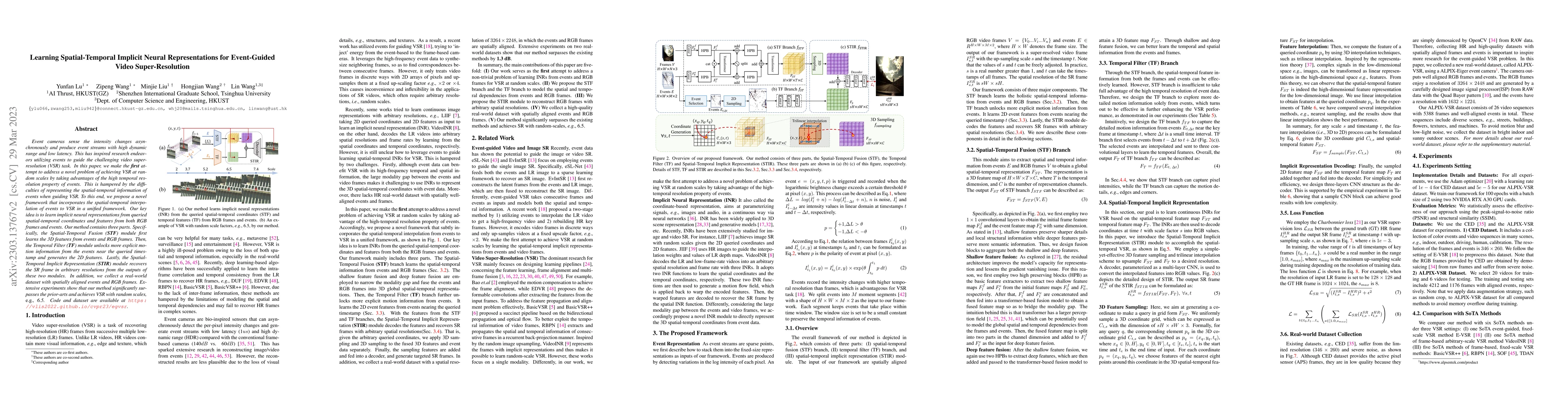 Thumbnail for Learning Spatial-Temporal Implicit Neural Representations for
  Event-Guided Video Super-Resolution