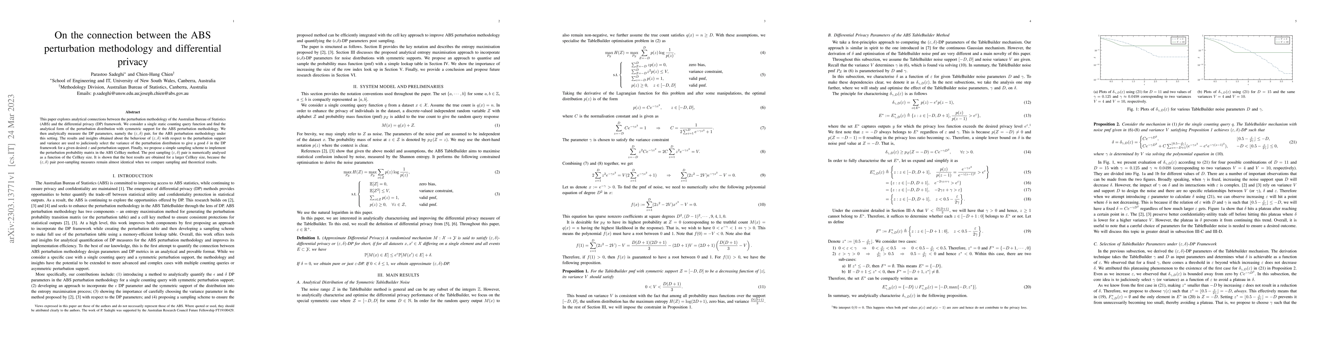 Thumbnail for On the connection between the ABS perturbation methodology and
  differential privacy