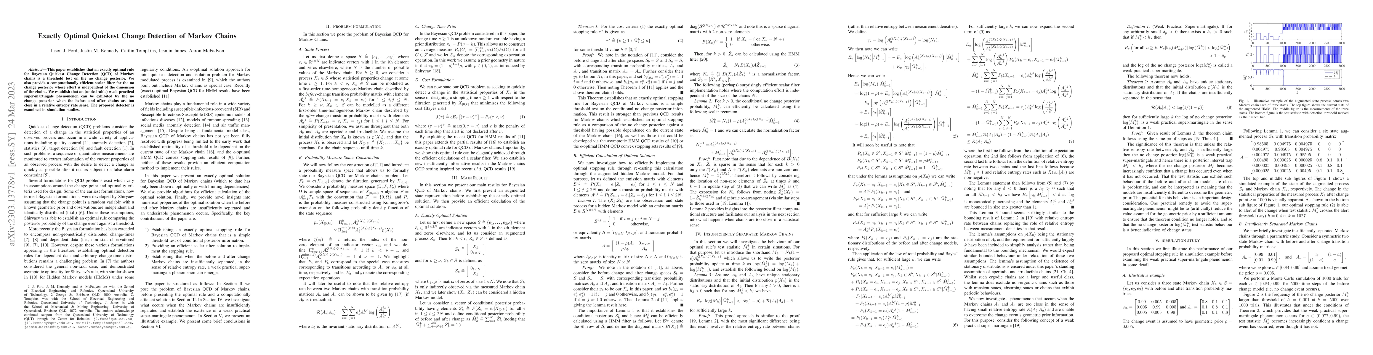 Thumbnail for Exactly Optimal Quickest Change Detection of Markov Chains