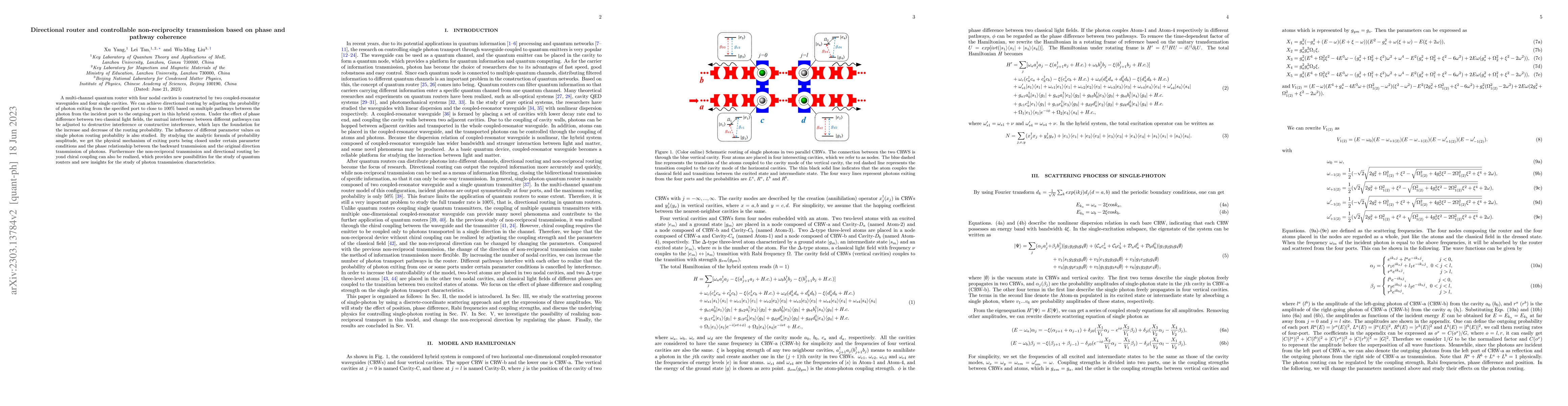 Thumbnail for Directional router and controllable non-reciprocity transmission based
  on phase and pathway coherence