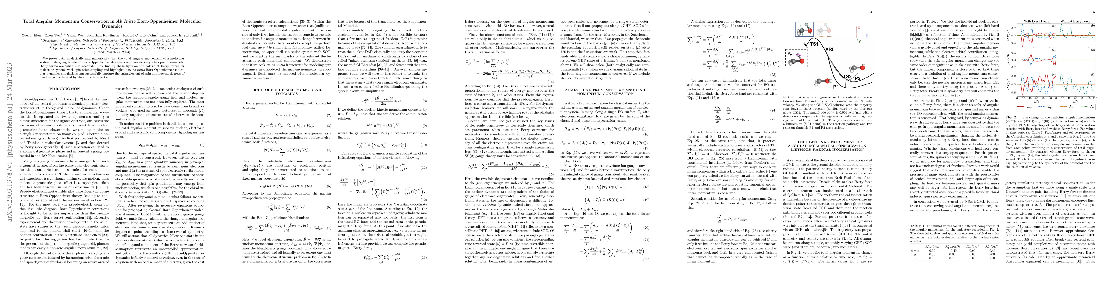 Thumbnail for Total Angular Momentum Conservation in Ab Initio Born-Oppenheimer
  Molecular Dynamics