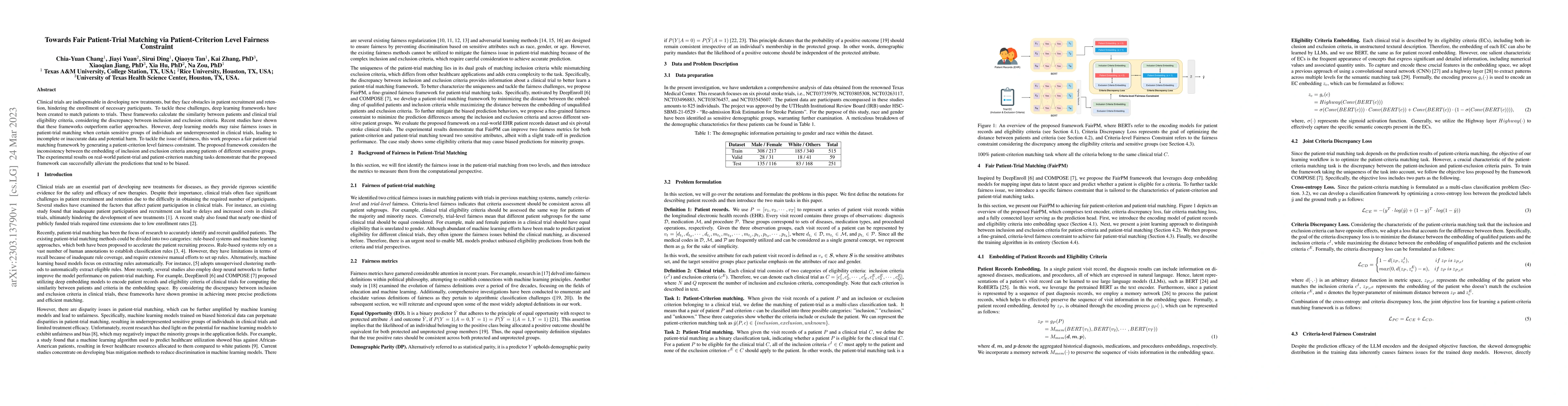 Thumbnail for Towards Fair Patient-Trial Matching via Patient-Criterion Level Fairness
  Constraint