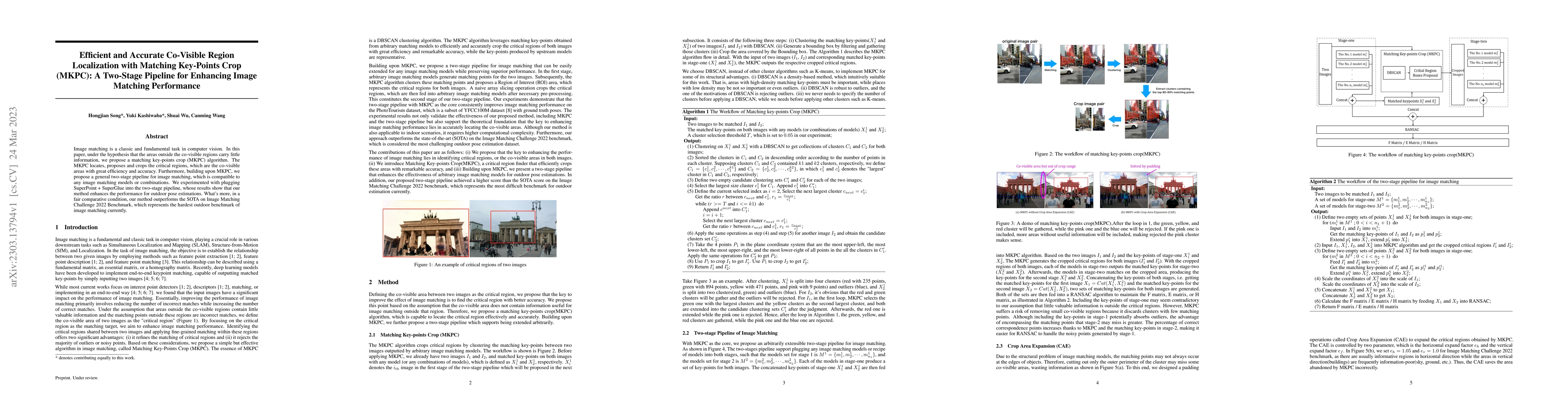 Thumbnail for Efficient and Accurate Co-Visible Region Localization with Matching
  Key-Points Crop (MKPC): A Two-Stage Pipeline for Enhancing Image Matching
  Performance