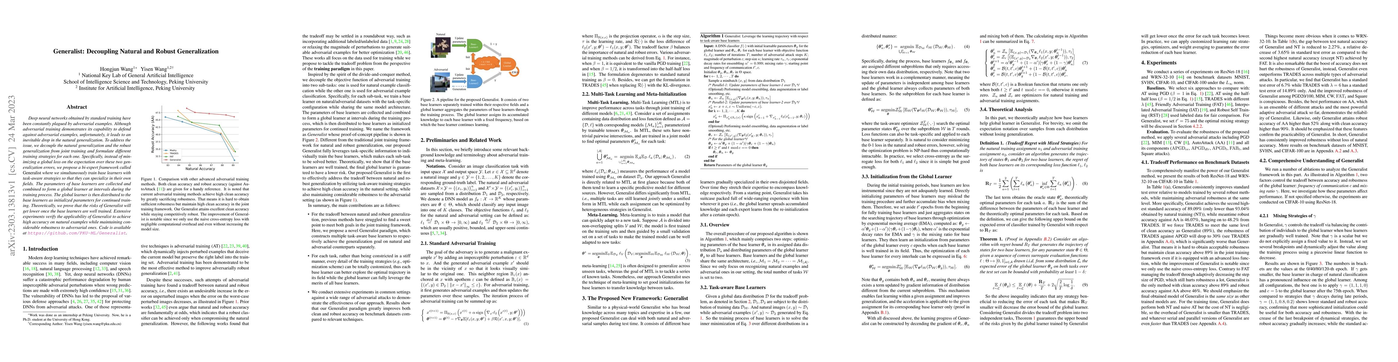 Thumbnail for Generalist: Decoupling Natural and Robust Generalization