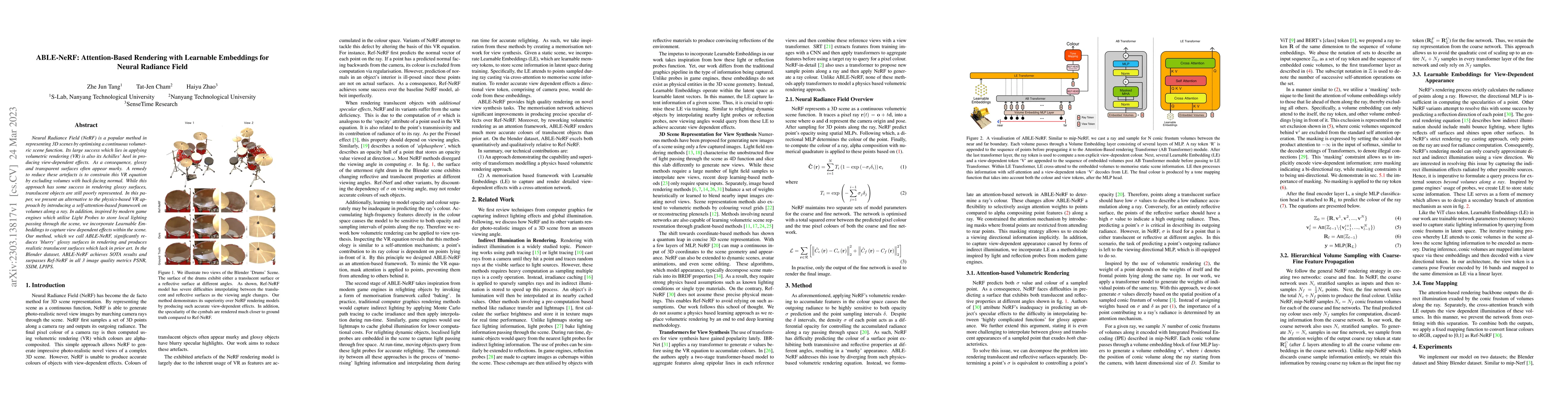 Thumbnail for ABLE-NeRF: Attention-Based Rendering with Learnable Embeddings for
  Neural Radiance Field