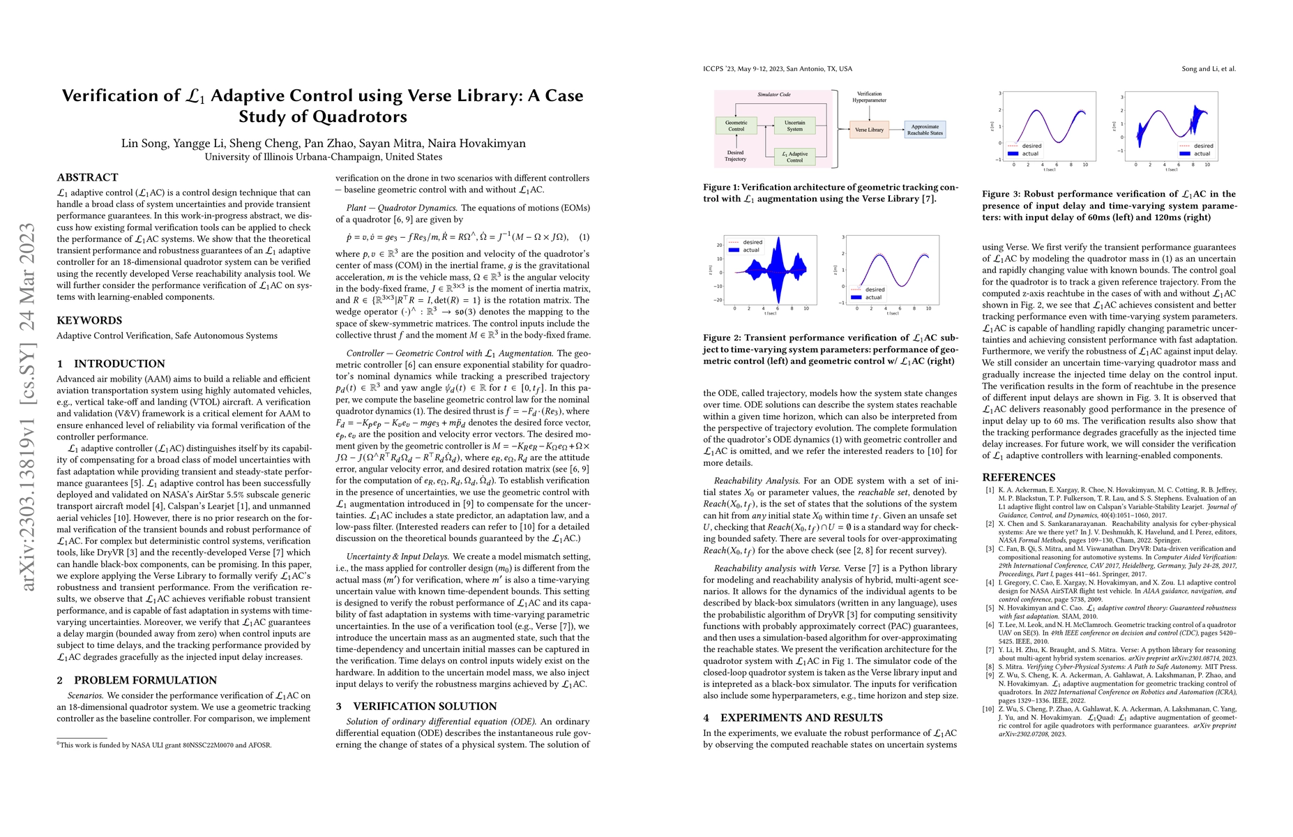 Thumbnail for Verification of $L_1$ Adaptive Control using Verse Library: A Case Study
  of Quadrotors