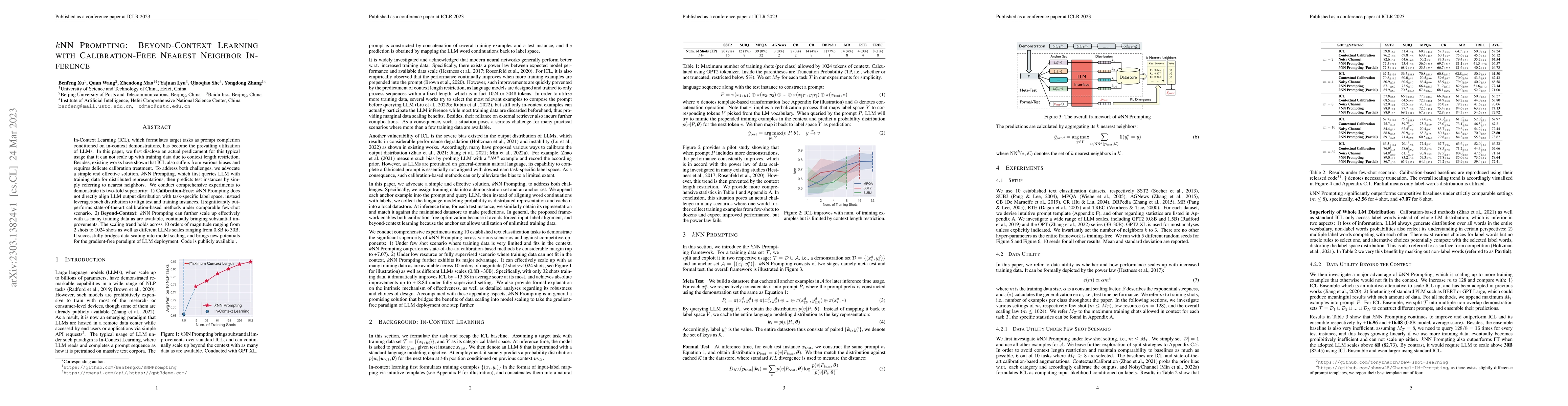 Thumbnail for $k$NN Prompting: Beyond-Context Learning with Calibration-Free Nearest
  Neighbor Inference