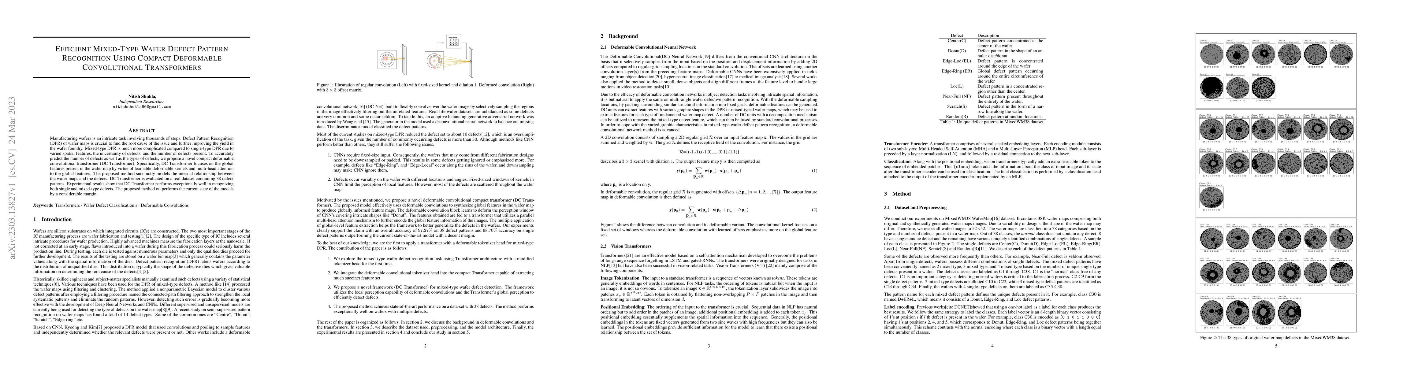 Thumbnail for Efficient Mixed-Type Wafer Defect Pattern Recognition Using Compact
  Deformable Convolutional Transformers