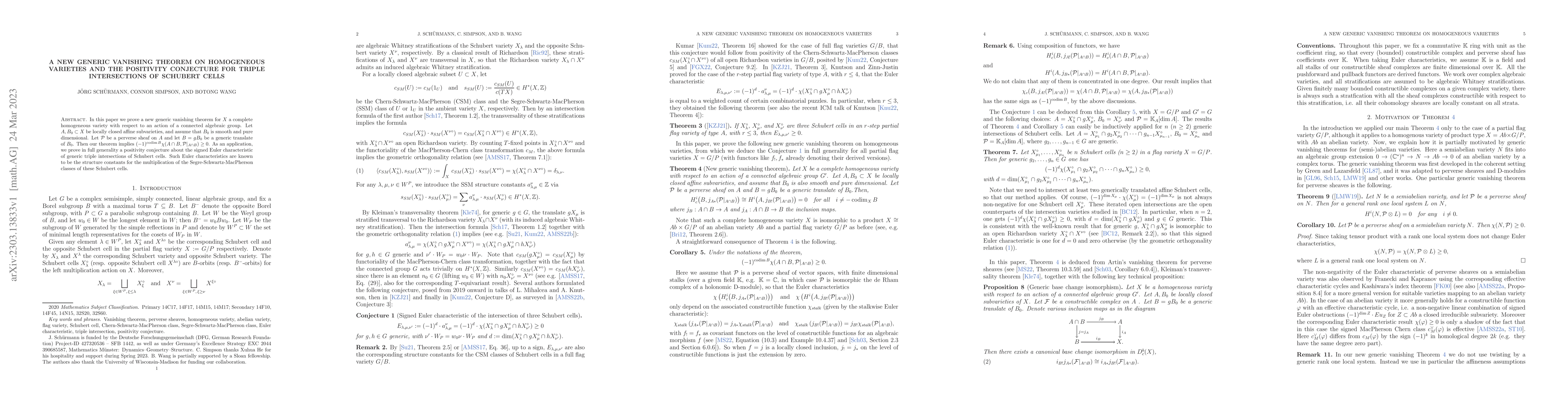 Thumbnail for A new generic vanishing theorem on homogeneous varieties and the
  positivity conjecture for triple intersections of Schubert cells