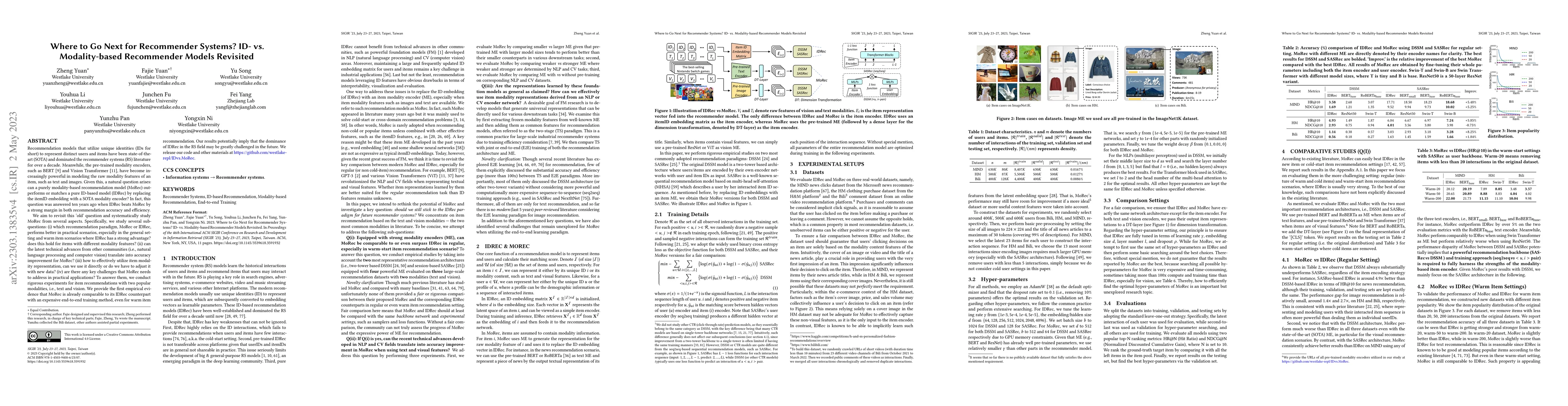 Thumbnail for Where to Go Next for Recommender Systems? ID- vs. Modality-based
  Recommender Models Revisited