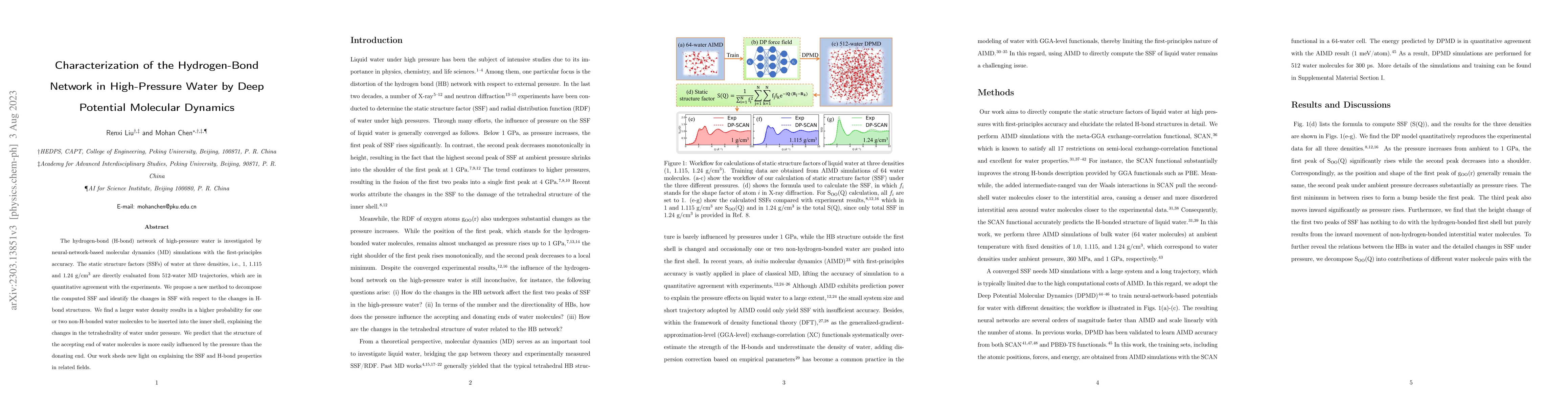 Thumbnail for Characterization of the Hydrogen-Bond Network in High-Pressure Water by
  Deep Potential Molecular Dynamics