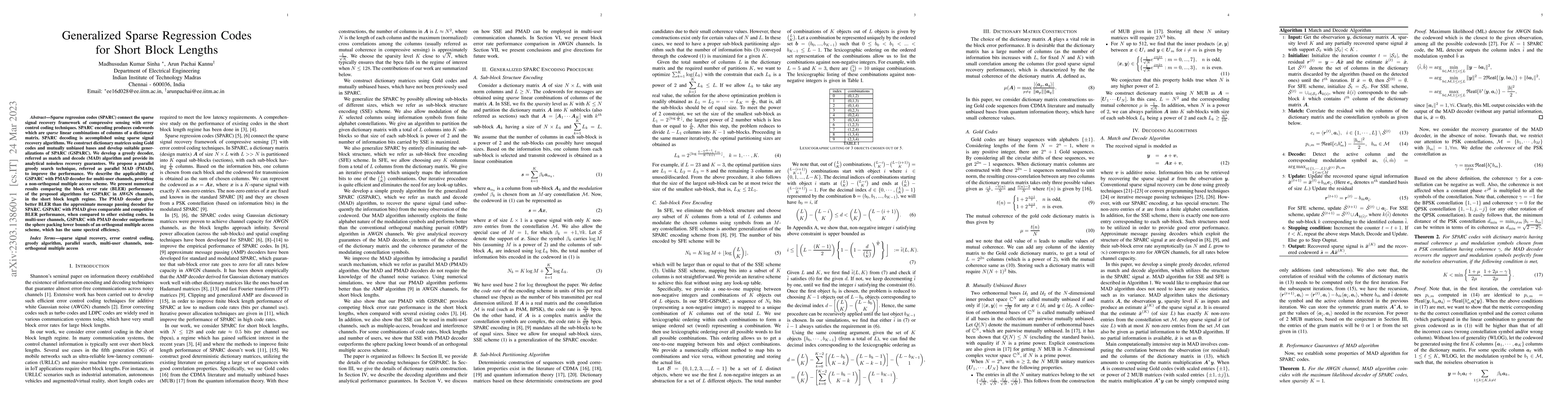 Thumbnail for Generalized Sparse Regression Codes for Short Block Lengths