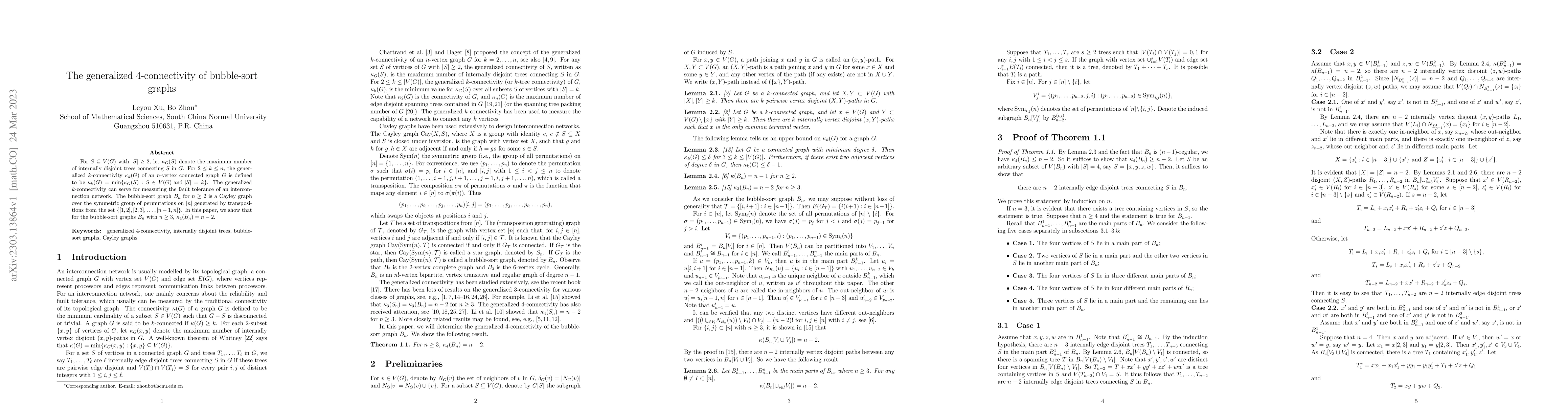 Thumbnail for The generalized $4$-connectivity of bubble-sort graphs