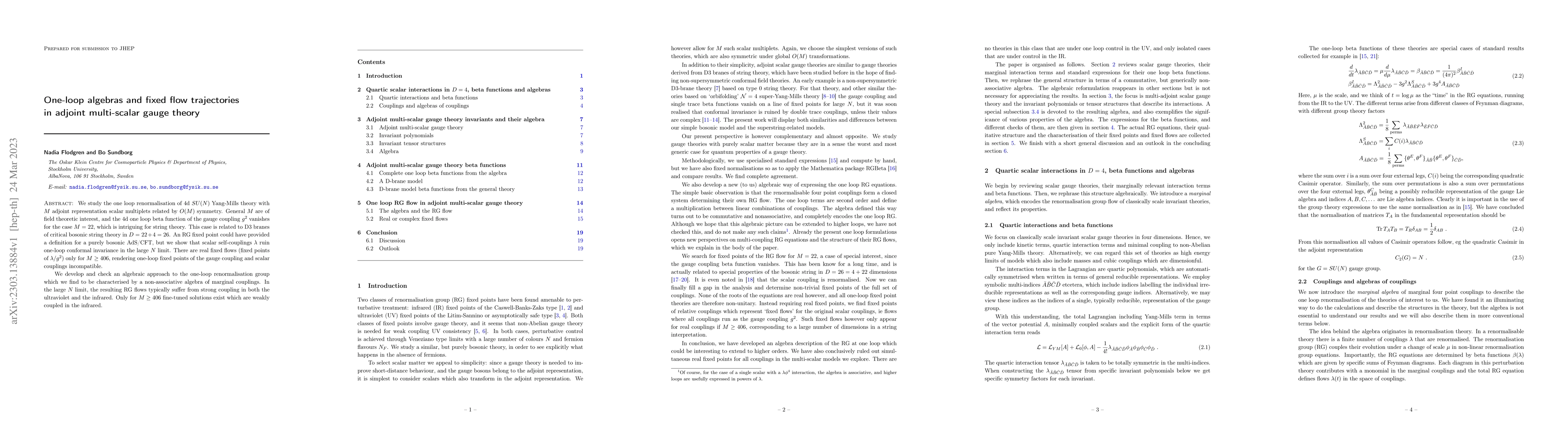 Thumbnail for One-loop algebras and fixed flow trajectories in adjoint multi-scalar
  gauge theory