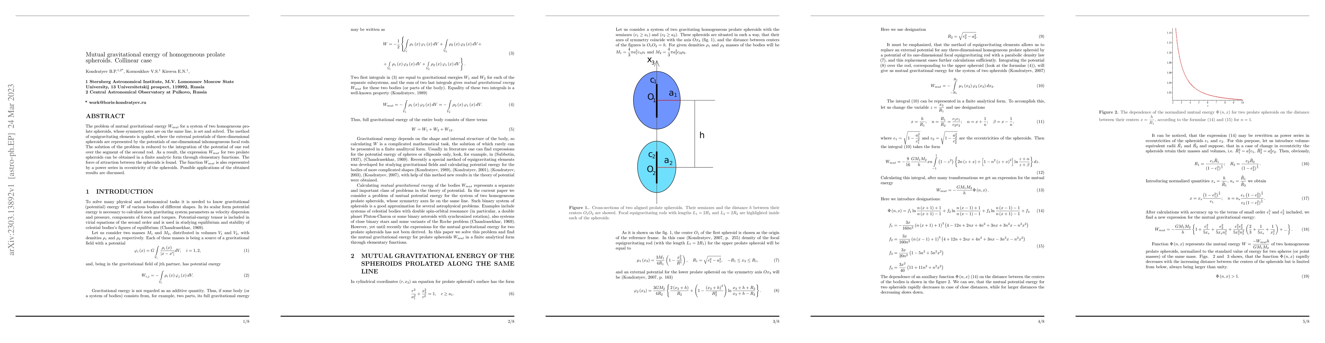 Thumbnail for Mutual gravitational energy of homogeneous prolate spheroids. Collinear
  case