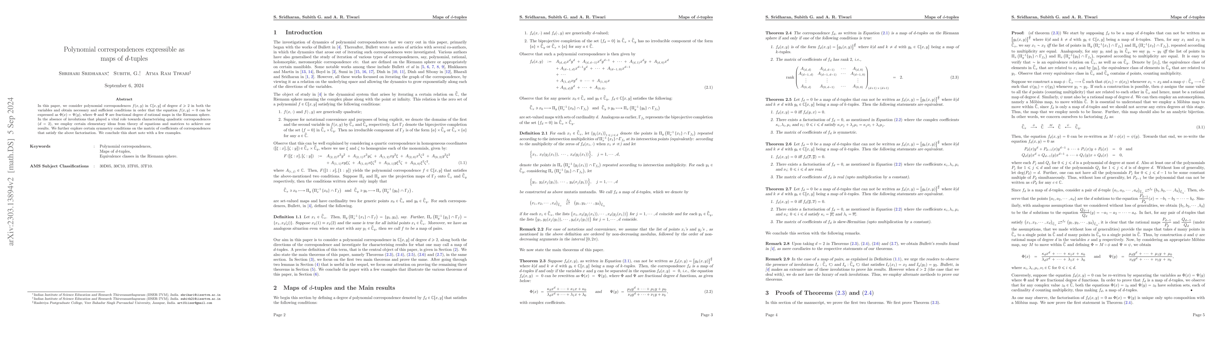 Thumbnail for Polynomial correspondences expressible as maps of $d$-tuples