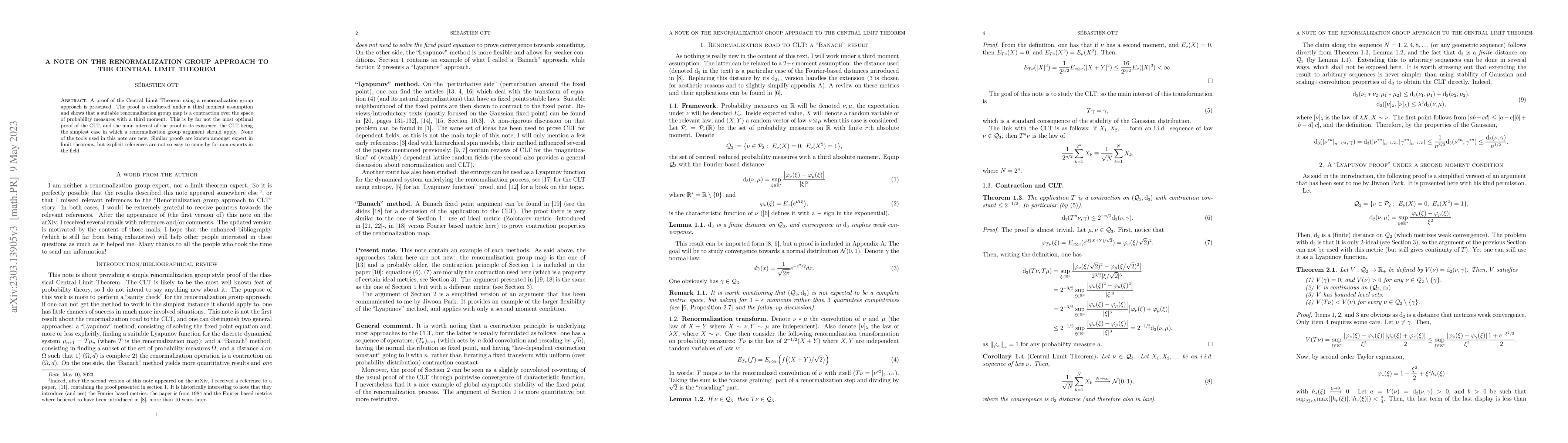 Thumbnail for A note on the renormalization group approach to the Central Limit
  Theorem