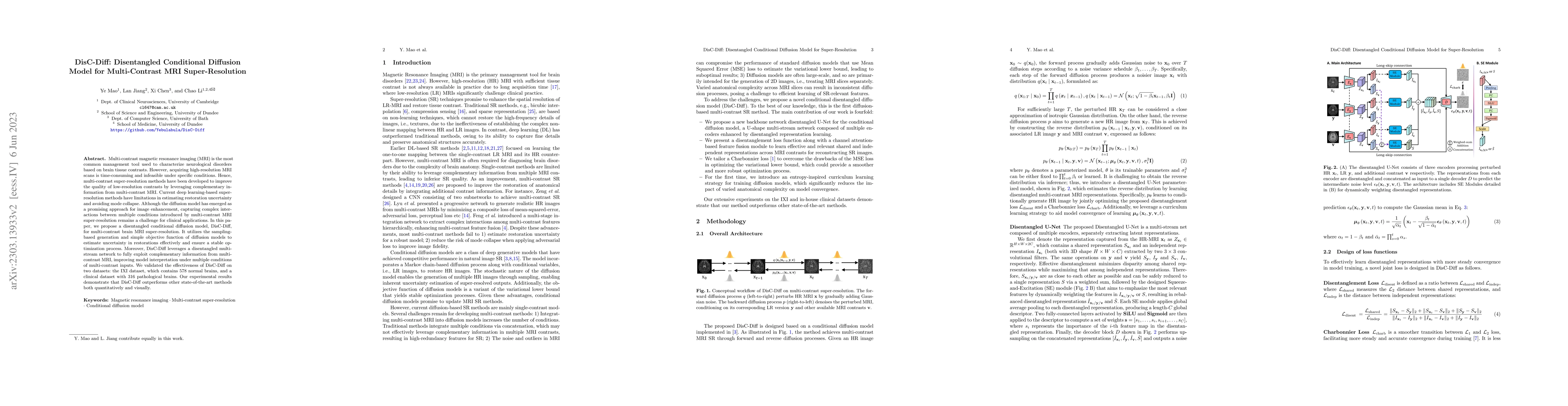 Thumbnail for DisC-Diff: Disentangled Conditional Diffusion Model for Multi-Contrast
  MRI Super-Resolution
