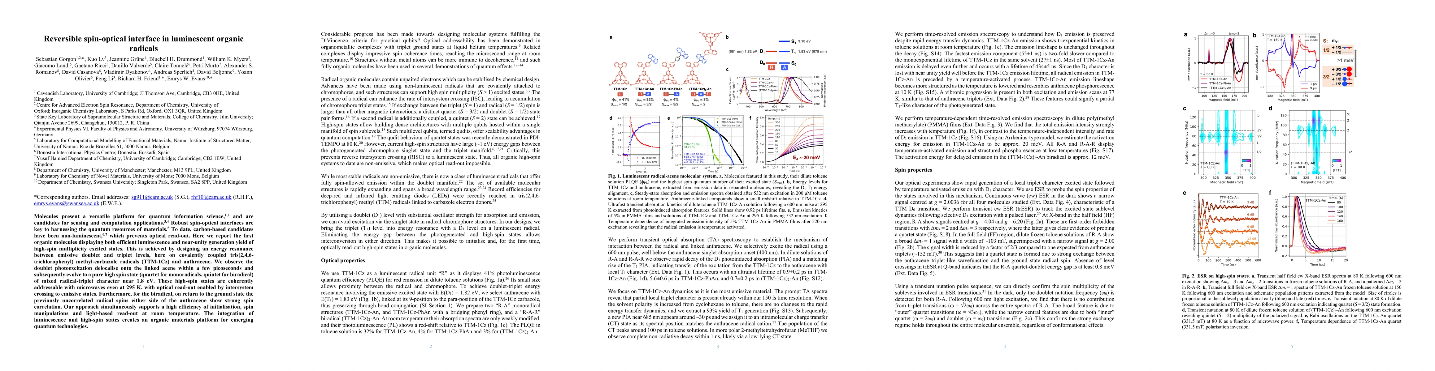 Thumbnail for Reversible spin-optical interface in luminescent organic radicals