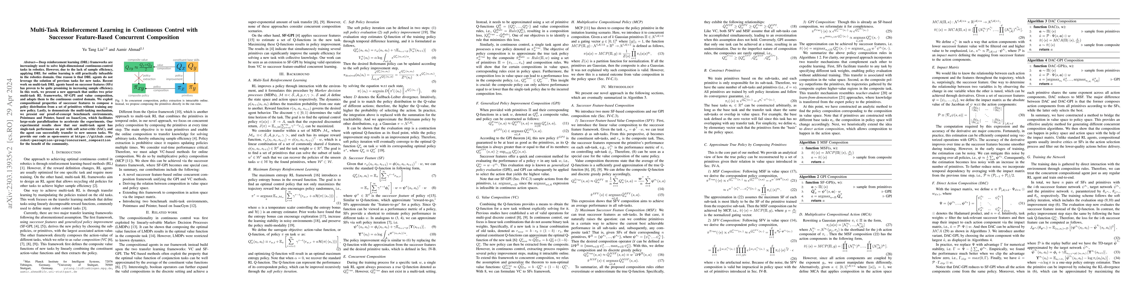 Thumbnail for Multi-Task Reinforcement Learning in Continuous Control with Successor
  Feature-Based Concurrent Composition