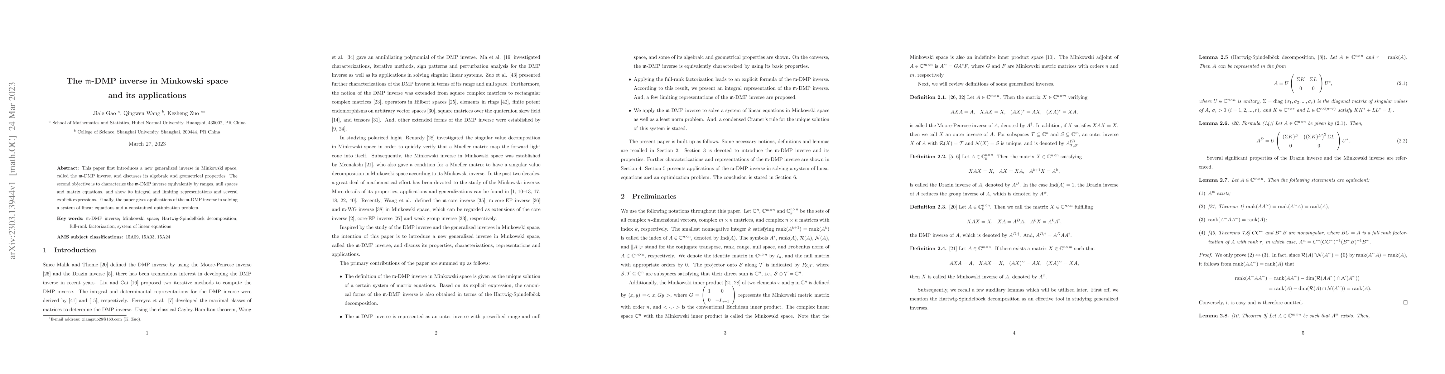 Thumbnail for The m-DMP inverse in Minkowski space and its applications