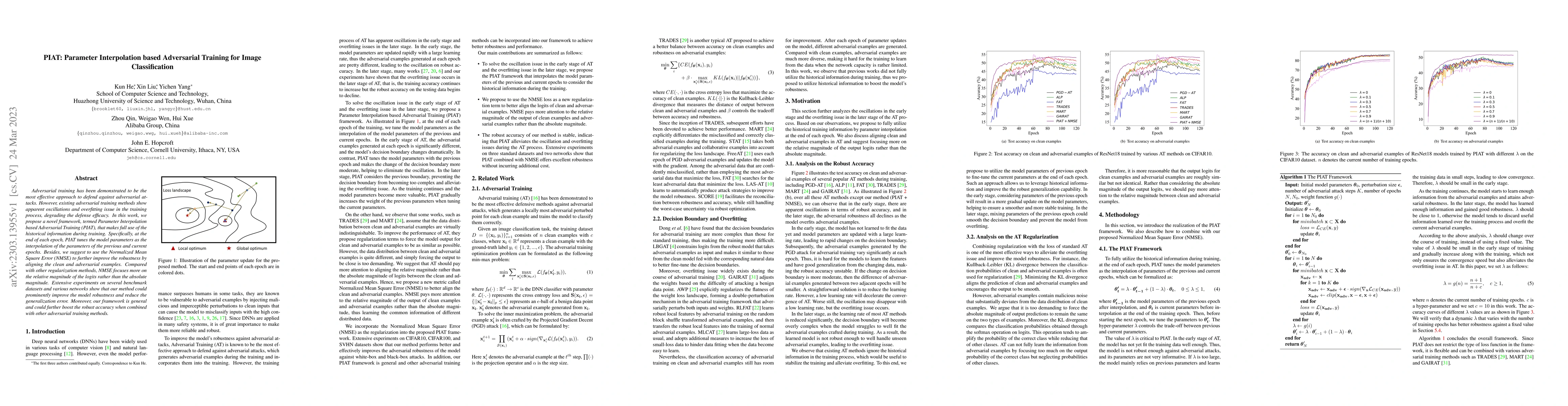 Thumbnail for PIAT: Parameter Interpolation based Adversarial Training for Image
  Classification