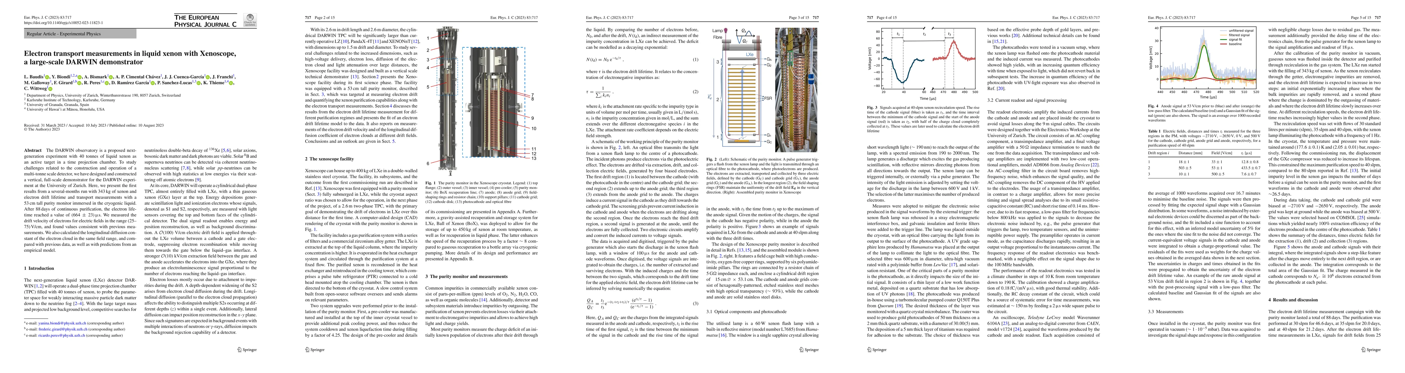 Thumbnail for Electron transport measurements in liquid xenon with Xenoscope, a
  large-scale DARWIN demonstrator
