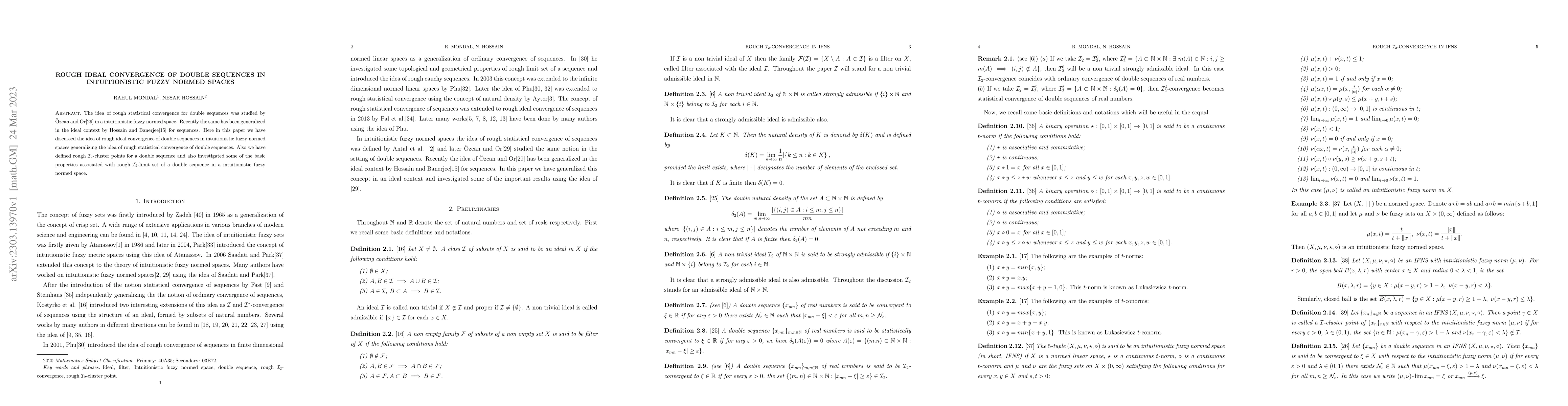 Thumbnail for Rough ideal convergence of double sequences in intuitionistic fuzzy
  normed spaces