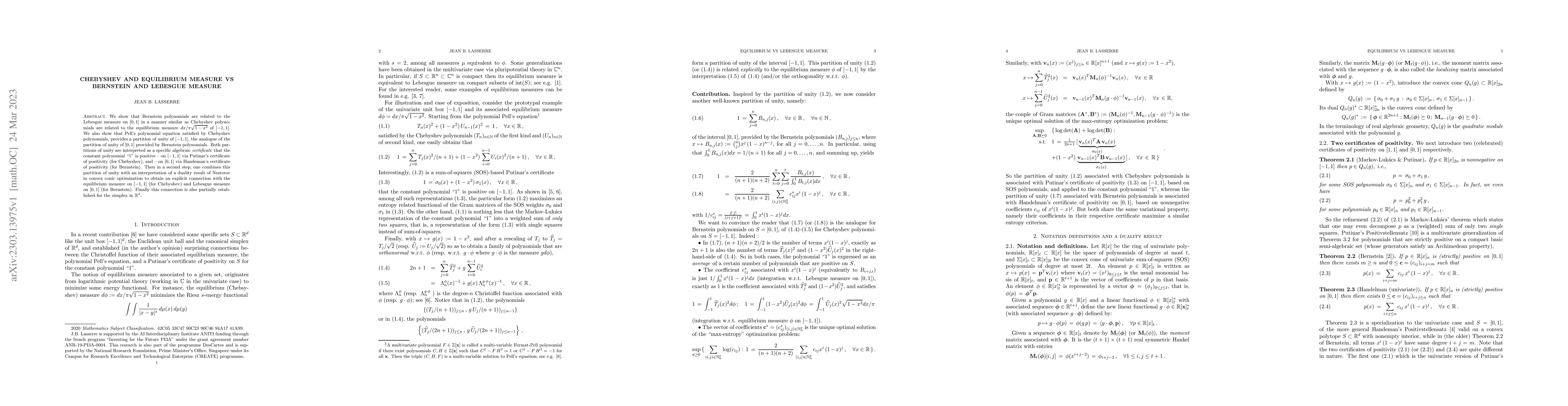Thumbnail for Chebyshev and Equilibrium Measure Vs Bernstein and Lebesgue Measure
