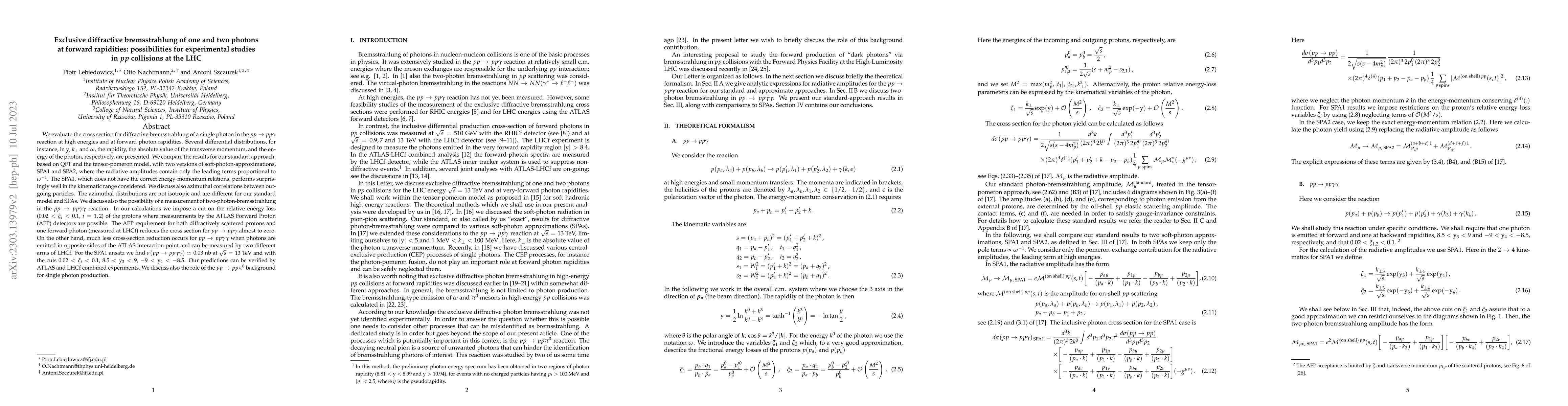 Thumbnail for Exclusive diffractive bremsstrahlung of one and two photons at forward
  rapidities: Possibilities for experimental studies in $pp$ collisions at the
  LHC