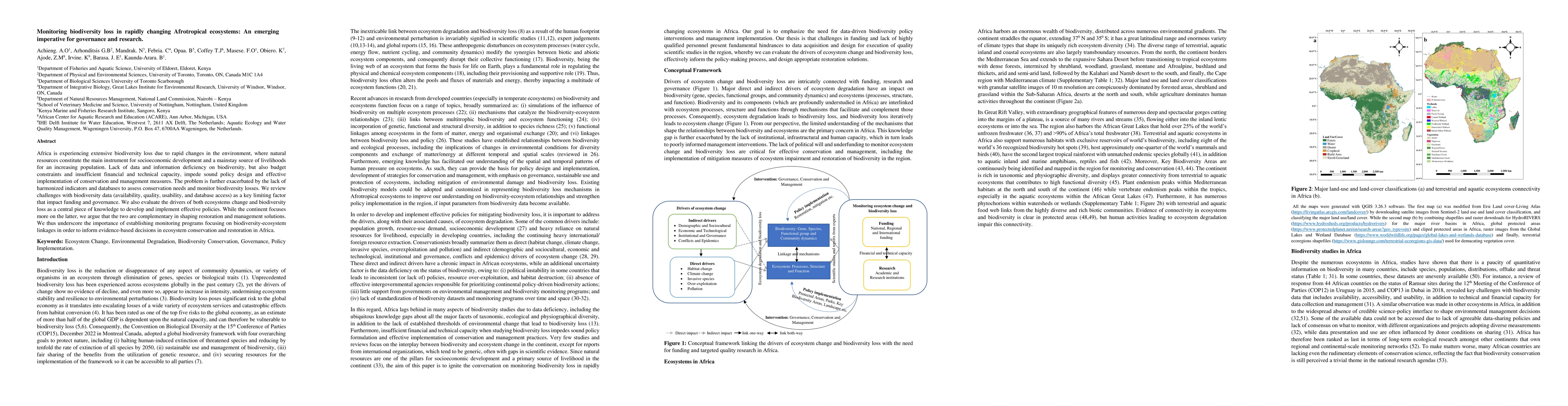 Thumbnail for Monitoring biodiversity loss in rapidly changing Afrotropical
  ecosystems: An emerging imperative for governance and research