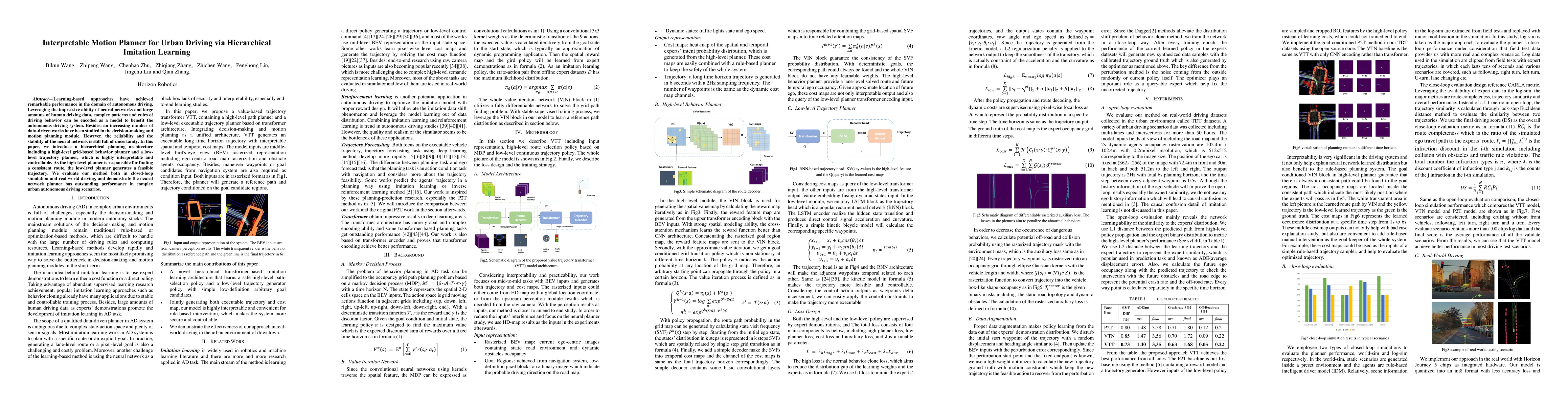 Thumbnail for Interpretable Motion Planner for Urban Driving via Hierarchical
  Imitation Learning