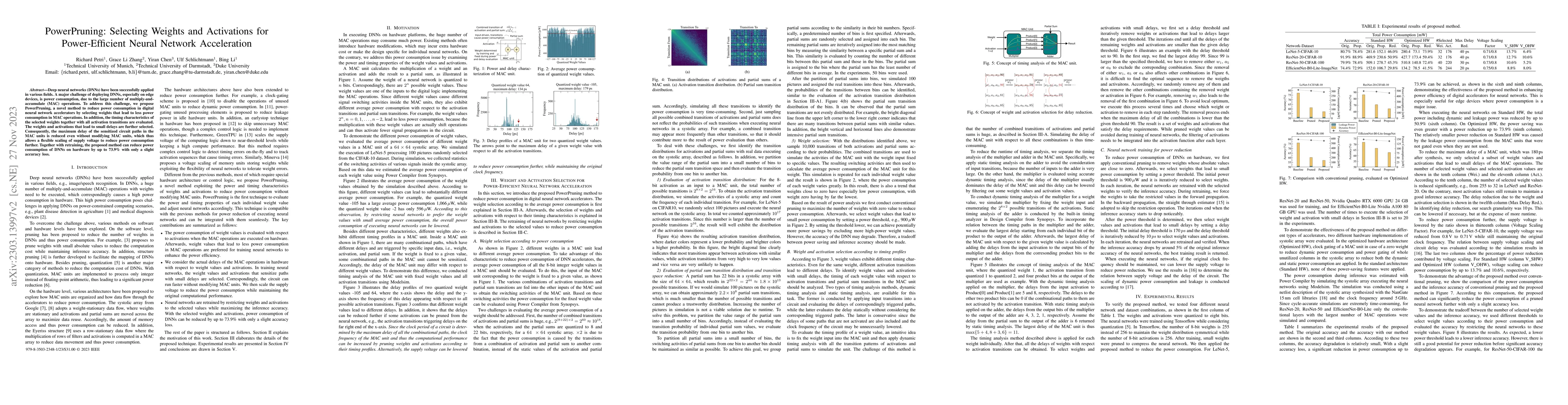 Thumbnail for PowerPruning: Selecting Weights and Activations for Power-Efficient
  Neural Network Acceleration